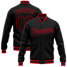 Laden Sie das Bild in den Galerie-Viewer, Uksn Individuelles Bomberjacke in Schwarz-Schwarz-Rot mit Druckknopfleiste und Varsity-Letterman-Stil
