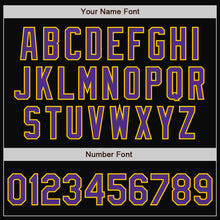 Laden Sie das Bild in den Galerie-Viewer, Uksn Individuelles Bomberjacke in Schwarz-Violett-Gold mit Druckknopfleiste und Varsity-Letterman-Stil
