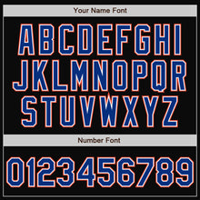 Laden Sie das Bild in den Galerie-Viewer, Uksn Individuelles Bomberjacke in Schwarz-Royalblau-Weiß-Orange mit Druckknopfleiste und Varsity-Letterman-Stil

