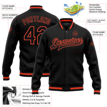 Laden Sie das Bild in den Galerie-Viewer, Uksn Individuelles Bomberjacke in Schwarz-Schwarz-Orange mit Druckknopfleiste und Varsity-Letterman-Stil

