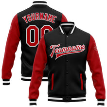 Laden Sie das Bild in den Galerie-Viewer, Uksn Individuelles Bomberjacke in Schwarz-Rot-Weiß mit Druckknopfleiste, Zweifarben-Design und Varsity-Letterman-Stil
