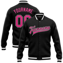 Laden Sie das Bild in den Galerie-Viewer, Uksn Individuelles Bomberjacke in Schwarz-Pink-Weiß mit Druckknopfleiste und Varsity-Letterman-Stil
