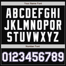 Laden Sie das Bild in den Galerie-Viewer, Uksn Individuelles Bomberjacke in Schwarz-Weiß-Violett-Grau mit Druckknopfleiste und Varsity-Letterman-Stil
