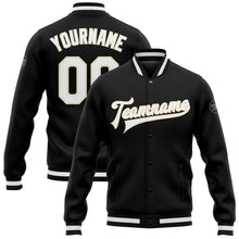 Laden Sie das Bild in den Galerie-Viewer, Uksn Individuelles Bomberjacke in Schwarz-Weiß-Creme mit Druckknopfleiste und Varsity-Letterman-Stil
