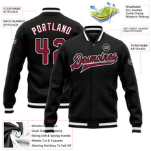 Laden Sie das Bild in den Galerie-Viewer, Uksn Individuelles Bomberjacke in Schwarz-Karmesinrot-Weiß mit Druckknopfleiste und Varsity-Letterman-Stil
