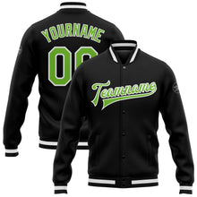 Laden Sie das Bild in den Galerie-Viewer, Uksn Individuelles Bomberjacke in Schwarz-Neongrün-Weiß mit Druckknopfleiste und Varsity-Letterman-Stil
