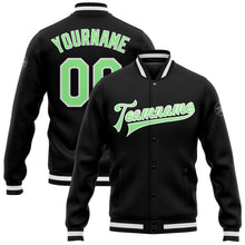 Laden Sie das Bild in den Galerie-Viewer, Uksn Individuelles Bomberjacke in Schwarz-Erbsengrün-Weiß mit Druckknopfleiste und Varsity-Letterman-Stil
