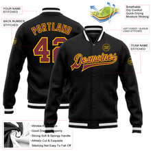 Laden Sie das Bild in den Galerie-Viewer, Uksn Individuelles Bomberjacke in Schwarz-Burgundrot-Gold mit Druckknopfleiste und Varsity-Letterman-Stil
