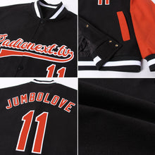 Laden Sie das Bild in den Galerie-Viewer, Uksn Individuelles Bomberjacke in Schwarz-Texas-Orange-Weiß mit Druckknopfleiste, Zweifarben-Design und Varsity-Letterman-Stil
