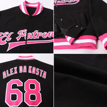 Laden Sie das Bild in den Galerie-Viewer, Uksn Individuelles Bomberjacke in Schwarz-Pink-Weiß mit Druckknopfleiste und Varsity-Letterman-Stil
