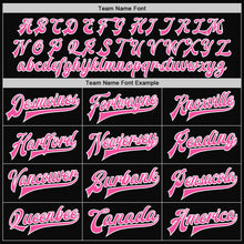 Laden Sie das Bild in den Galerie-Viewer, Uksn Individuelles Bomberjacke in Schwarz-Pink-Weiß mit Druckknopfleiste und Varsity-Letterman-Stil
