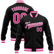 Laden Sie das Bild in den Galerie-Viewer, Uksn Individuelles Bomberjacke in Schwarz-Pink-Weiß mit Druckknopfleiste und Varsity-Letterman-Stil
