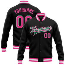 Laden Sie das Bild in den Galerie-Viewer, Uksn Individuelles Bomberjacke in Schwarz-Pink-Kelly-Grün mit Druckknopfleiste und Varsity-Letterman-Stil
