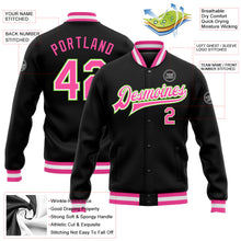 Laden Sie das Bild in den Galerie-Viewer, Uksn Individuelles Bomberjacke in Schwarz-Pink-Neongrün mit Druckknopfleiste und Varsity-Letterman-Stil
