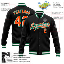 Laden Sie das Bild in den Galerie-Viewer, Uksn Individuelles Bomberjacke in Schwarz-Orange-Kelly-Grün mit Druckknopfleiste und Varsity-Letterman-Stil
