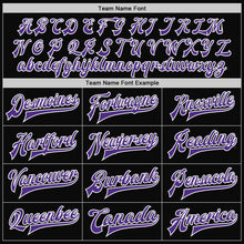Laden Sie das Bild in den Galerie-Viewer, Uksn Individuelles Bomberjacke in Schwarz-Violett-Weiß mit Druckknopfleiste, Zweifarben-Design und Varsity-Letterman-Stil
