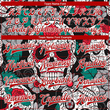 Laden Sie das Bild in den Galerie-Viewer, Uksn Individuelles Bomberjacke in Schwarz-Rot-Weiß mit 3D-Totenkopf-Design, Druckknopfleiste und Varsity-Letterman-Stil
