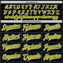 Laden Sie das Bild in den Galerie-Viewer, Uksn Individuelles Bomberjacke in Schwarz-Gold-Kelly-Grün mit Druckknopfleiste, Zweifarben-Design und Varsity-Letterman-Stil
