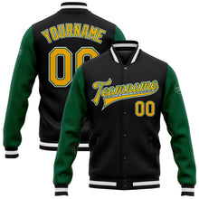 Laden Sie das Bild in den Galerie-Viewer, Uksn Individuelles Bomberjacke in Schwarz-Gold-Kelly-Grün mit Druckknopfleiste, Zweifarben-Design und Varsity-Letterman-Stil
