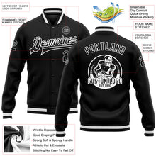 Laden Sie das Bild in den Galerie-Viewer, Uksn Individuelles Bomberjacke in Schwarz-Schwarz-Weiß mit Druckknopfleiste und Varsity-Letterman-Stil
