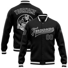Laden Sie das Bild in den Galerie-Viewer, Uksn Individuelles Bomberjacke in Schwarz-Schwarz-Weiß mit Druckknopfleiste und Varsity-Letterman-Stil
