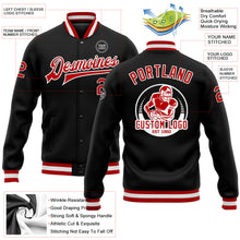 Laden Sie das Bild in den Galerie-Viewer, Uksn Individuelles Bomberjacke in Schwarz-Rot-Weiß mit Druckknopfleiste und Varsity-Letterman-Stil
