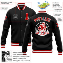 Laden Sie das Bild in den Galerie-Viewer, Uksn Individuelles Bomberjacke in Schwarz-Rot-Weiß mit Druckknopfleiste und Varsity-Letterman-Stil
