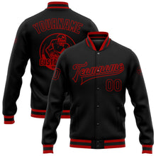 Laden Sie das Bild in den Galerie-Viewer, Uksn Individuelles Bomberjacke in Schwarz-Schwarz-Rot mit Druckknopfleiste und Varsity-Letterman-Stil
