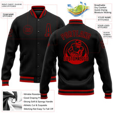 Laden Sie das Bild in den Galerie-Viewer, Uksn Individuelles Bomberjacke in Schwarz-Schwarz-Rot mit Druckknopfleiste und Varsity-Letterman-Stil
