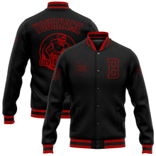 Laden Sie das Bild in den Galerie-Viewer, Uksn Individuelles Bomberjacke in Schwarz-Schwarz-Rot mit Druckknopfleiste und Varsity-Letterman-Stil

