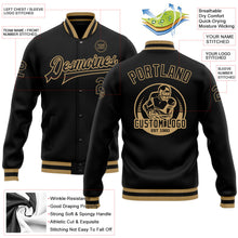 Laden Sie das Bild in den Galerie-Viewer, Uksn Individuelles Bomberjacke in Schwarz-Schwarz-Altgold mit Druckknopfleiste und Varsity-Letterman-Stil
