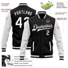 Laden Sie das Bild in den Galerie-Viewer, Uksn Individuelles Bomberjacke in Schwarz-Weiß mit Druckknopfleiste, Zweifarben-Design und Varsity-Letterman-Stil

