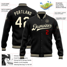 Laden Sie das Bild in den Galerie-Viewer, Uksn Individuelles Bomberjacke in Schwarz-Creme-Rot mit Druckknopfleiste und Varsity-Letterman-Stil
