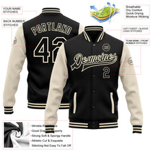 Laden Sie das Bild in den Galerie-Viewer, Uksn Individuelles Bomberjacke in Schwarz-Schwarz-Creme mit Druckknopfleiste, Zweifarben-Design und Varsity-Letterman-Stil

