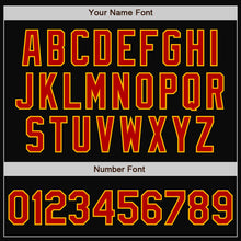 Laden Sie das Bild in den Galerie-Viewer, Uksn Individuelles Bomberjacke in Schwarz-Rot-Gold mit Druckknopfleiste, Zweifarben-Design und Varsity-Letterman-Stil

