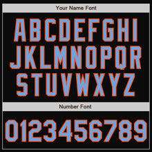 Laden Sie das Bild in den Galerie-Viewer, Uksn Individuelles Bomberjacke in Schwarz-Hellblau-Orange mit Druckknopfleiste, Zweifarben-Design und Varsity-Letterman-Stil
