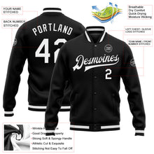 Laden Sie das Bild in den Galerie-Viewer, Uksn Individuelles Bomberjacke in Schwarz-Weiß mit Druckknopfleiste und Varsity-Letterman-Stil

