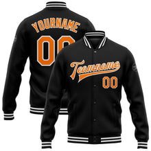 Laden Sie das Bild in den Galerie-Viewer, Uksn Individuelles Bomberjacke in Schwarz-Bay Orange-Weiß mit Druckknopfleiste und Varsity-Letterman-Stil
