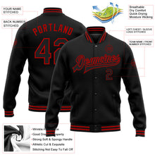 Laden Sie das Bild in den Galerie-Viewer, Uksn Individuelles Bomberjacke in Schwarz-Rot mit Druckknopfleiste und Varsity-Letterman-Stil
