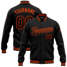 Laden Sie das Bild in den Galerie-Viewer, Uksn Individuelles Bomberjacke in Schwarz-Orange mit Druckknopfleiste und Varsity-Letterman-Stil
