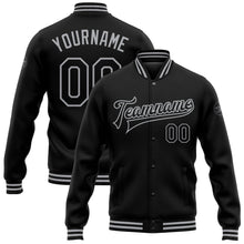 Laden Sie das Bild in den Galerie-Viewer, Uksn Individuelles Bomberjacke in Schwarz-Grau mit Druckknopfleiste und Varsity-Letterman-Stil
