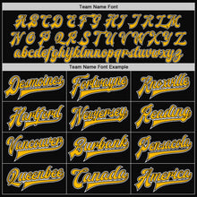 Laden Sie das Bild in den Galerie-Viewer, Uksn Individuelles Bomberjacke in Schwarz-Gold-Weiß mit Druckknopfleiste und Varsity-Letterman-Stil
