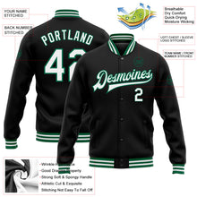 Laden Sie das Bild in den Galerie-Viewer, Uksn Individuelles Bomberjacke in Schwarz-Weiß-Kelly-Grün mit Druckknopfleiste und Varsity-Letterman-Stil
