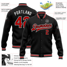 Laden Sie das Bild in den Galerie-Viewer, Uksn Individuelles Bomberjacke in Schwarz-Rot-Weiß mit Druckknopfleiste und Varsity-Letterman-Stil
