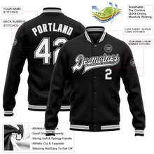 Laden Sie das Bild in den Galerie-Viewer, Uksn Individuelles Bomberjacke in Schwarz-Weiß-Grau mit Druckknopfleiste und Varsity-Letterman-Stil

