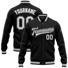 Laden Sie das Bild in den Galerie-Viewer, Uksn Individuelles Bomberjacke in Schwarz-Weiß-Grau mit Druckknopfleiste und Varsity-Letterman-Stil
