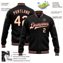 Laden Sie das Bild in den Galerie-Viewer, Uksn Individuelles Bomberjacke in Schwarz-City-Creme-Karmesinrot mit Druckknopfleiste und Varsity-Letterman-Stil
