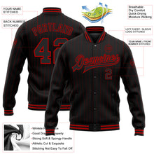 Laden Sie das Bild in den Galerie-Viewer, Uksn Individuelles Bomberjacke in Schwarz mit roten Nadelstreifen in Rot, Druckknopfleiste und Varsity-Letterman-Stil
