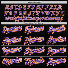 Laden Sie das Bild in den Galerie-Viewer, Uksn Individuelles Bomberjacke in Schwarz mit orangefarbenen Nadelstreifen in Violett-Weiß, Druckknopfleiste und Varsity-Letterman-Stil
