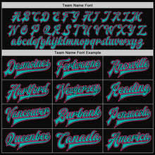 Laden Sie das Bild in den Galerie-Viewer, Uksn Individuelles Bomberjacke in Schwarz mit pinken Nadelstreifen in Aqua, Druckknopfleiste und Varsity-Letterman-Stil
